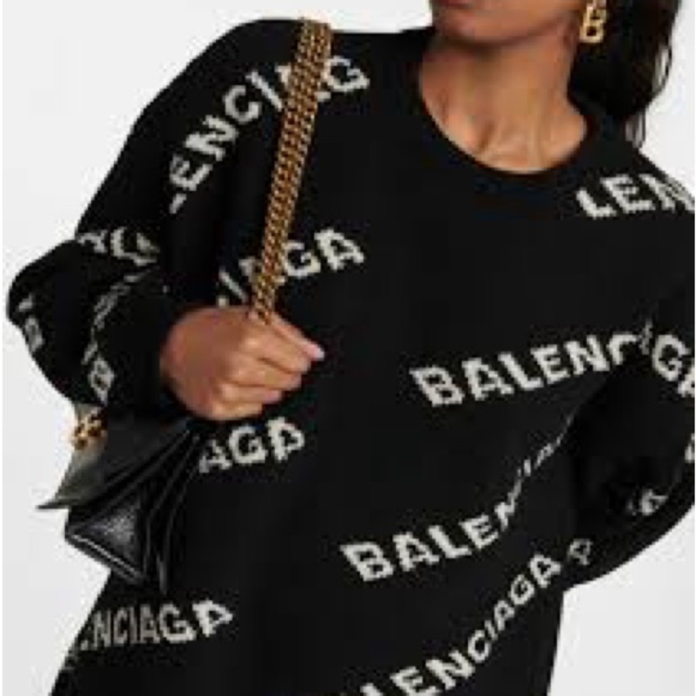 Balenciaga All Over Logo Wool Black Sweater XS